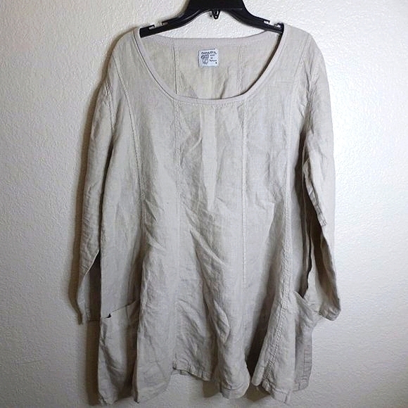 completo linen by arturo tunic top linen langenlook pockets sz S - Picture 1 of 6